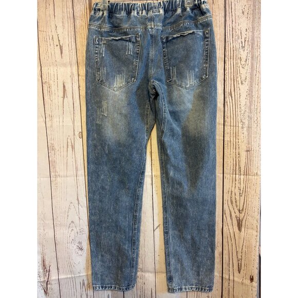 Miss Sparkling Distressed Elastic Waist drawstring Casual Denim Jeans Size Mediu - Picture 5 of 9